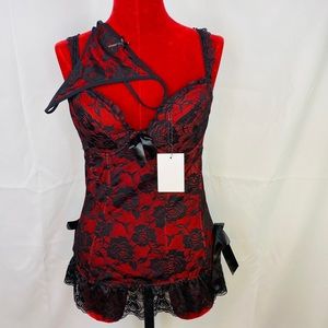 Black & Red Rose Lingerie/ Bustier Lace Top